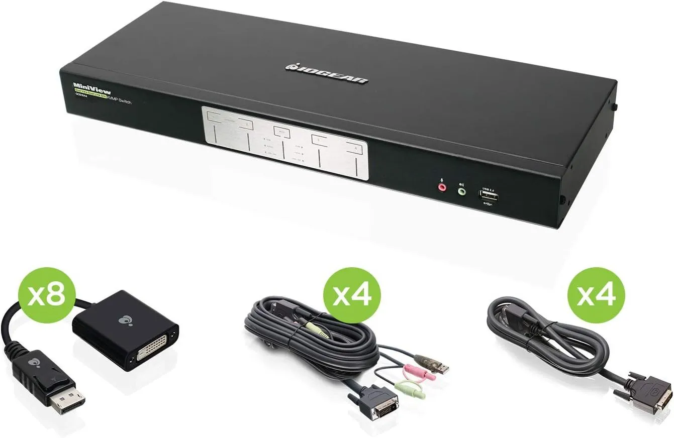 IOGEAR 4-Port Dual-Link Dual View DVI and DisplayPort KVMP Kit, TAA Compliant, GCS1644DPKIT