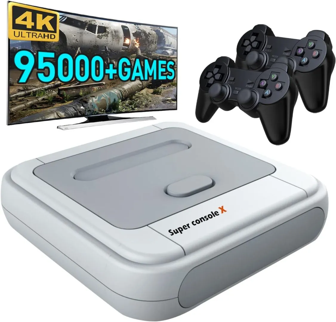 Kinhank Super Console X Retro Video Game Console Built in 95,000+ Classic Games,Emulator Console for 4K TV Support HD Output, Up to 5 Players,LAN/WiFi,Gifts for Men Who Have Everything,2 Gamepads