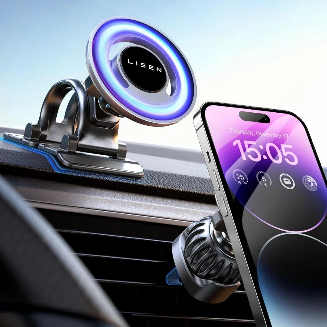 LISEN Fits MagSafe Car Mount Car Phone Holder,Strong Magnetic Phone Holder for Car Magsafe, Dashboard Vent iPhone 16 Car Mount Holder Car Accessories for iPhone 16 15 14 13 12 Pro Max,Black