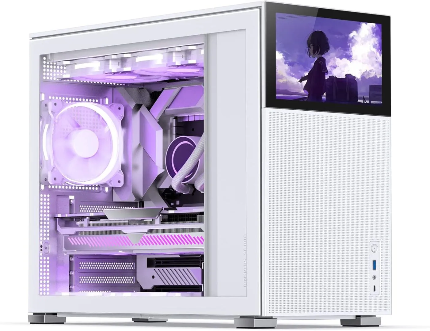 JONSBO D41 MESH SC White ATX Computer Case with Screen,ATX PC Case/Support RTX 4090(335-400mm) GPU 360/280AIO,Power ATX/SFX: 100mm-220mm Multiple Tool-Free Design,White