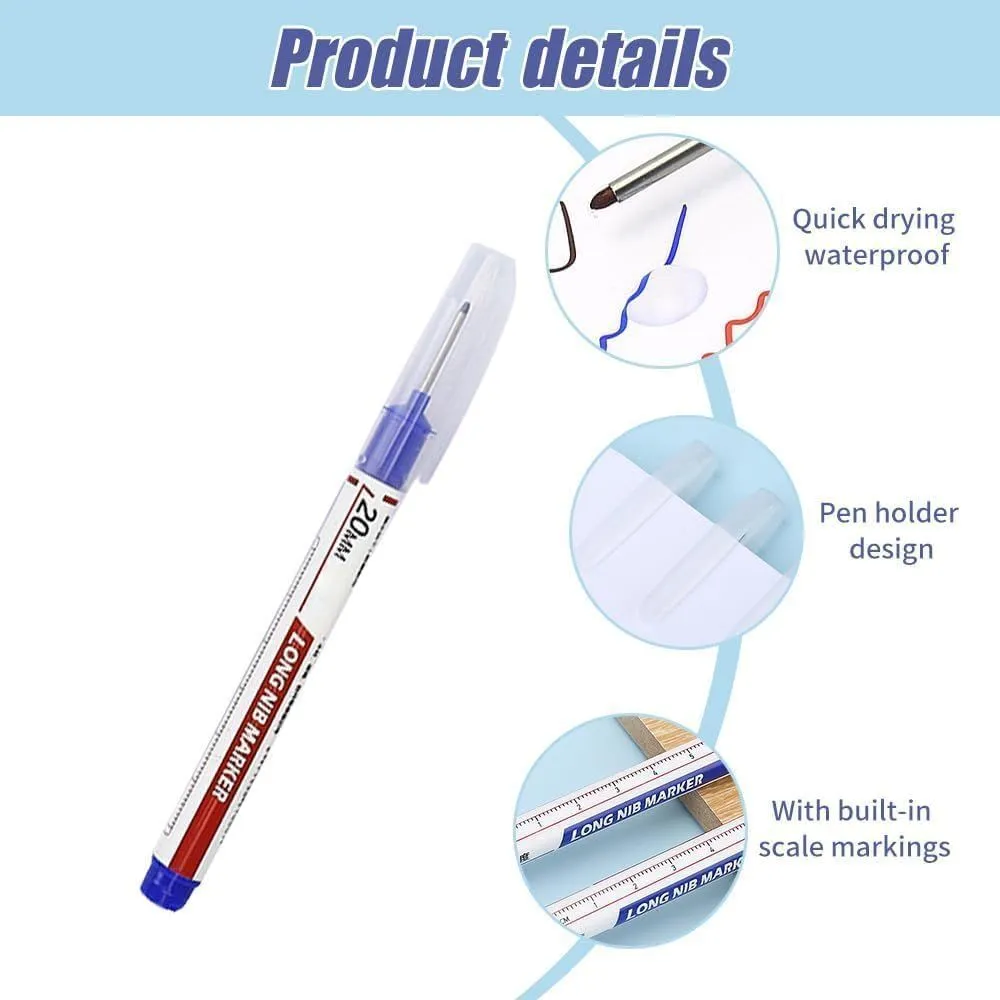 5PCS Long Head Deep Hole Marker Pens, 20mm Deep Reach Markers, Long Nose Marker, Waterproof Construction Markers Marking Tool, Permanent Markers Carpenter Ink Marker Pens, Metal Marking Pen (Colorful)