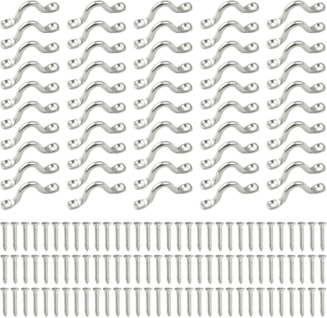 50 Pcs 316 Stainless Steel Eye Straps 2 Inch M5 Outdoor Hanging Hardware U Hook with100 PCS Stainless Steel Screws
