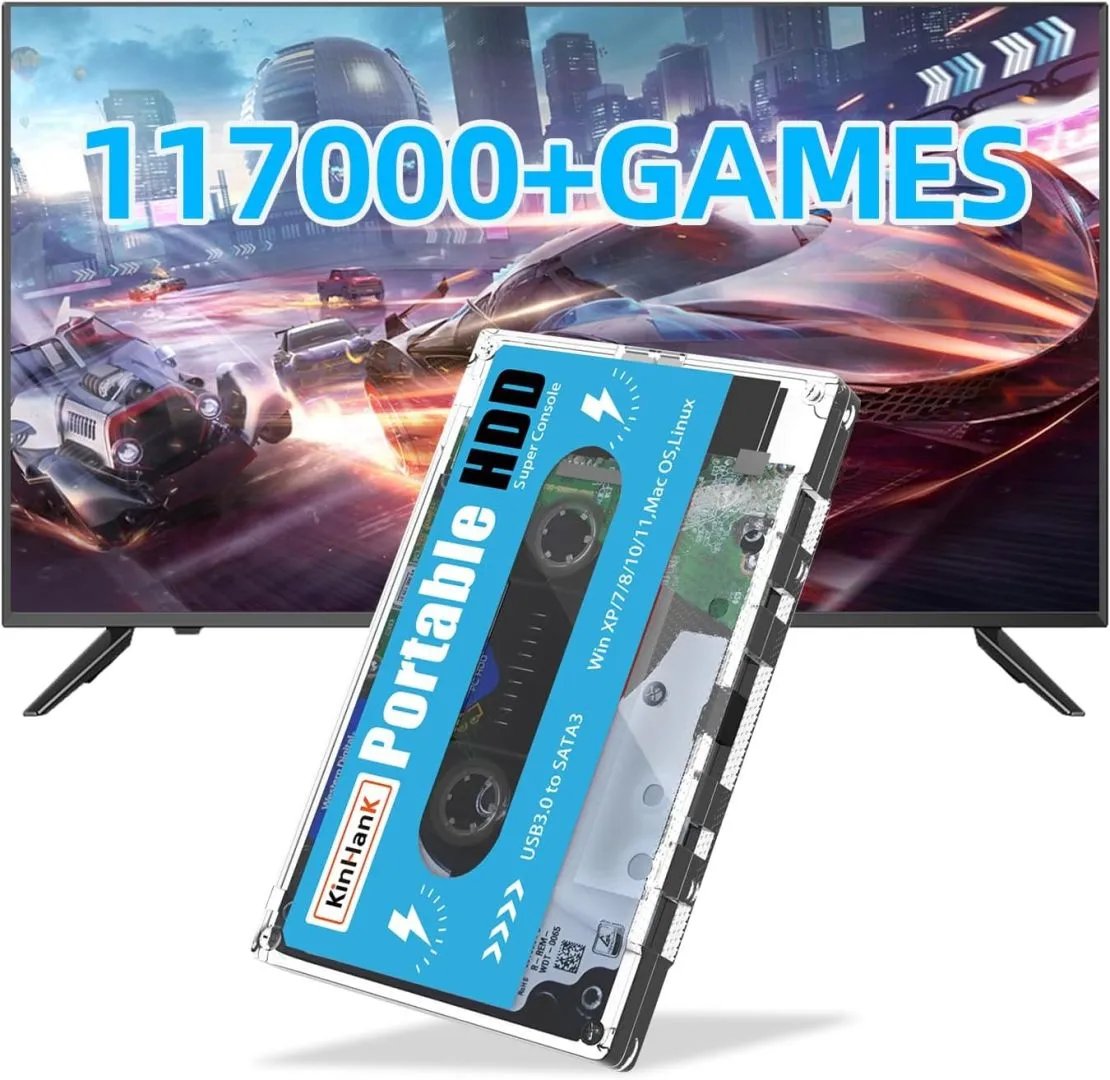 Kinhank 500GB HDD External Hard Drive with Batocera 33,111700 Retro Games,Retro Game Console Compatible with Most Emulators,SATA 3.0,for Laptop/PC/Windows/Mac OS,Plug & Play