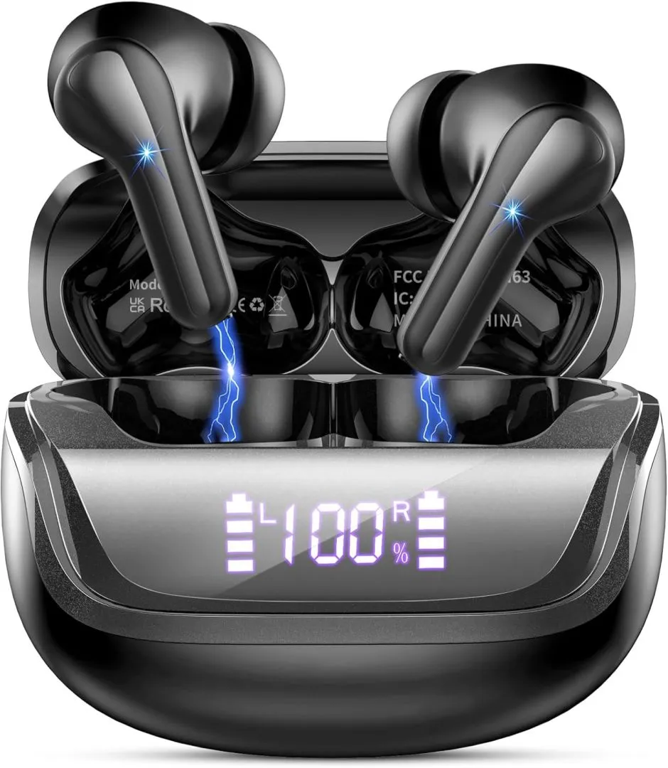 Wireless Earbuds, Bluetooth 5.4 Headphones Bass Stereo, in-Ear Earphones with 4 ENC Noise Canceling Mic, 45H Playtime LED Display Wireless Ear Buds, IP7 Waterproof Bluetooth Headphones for Android iOS