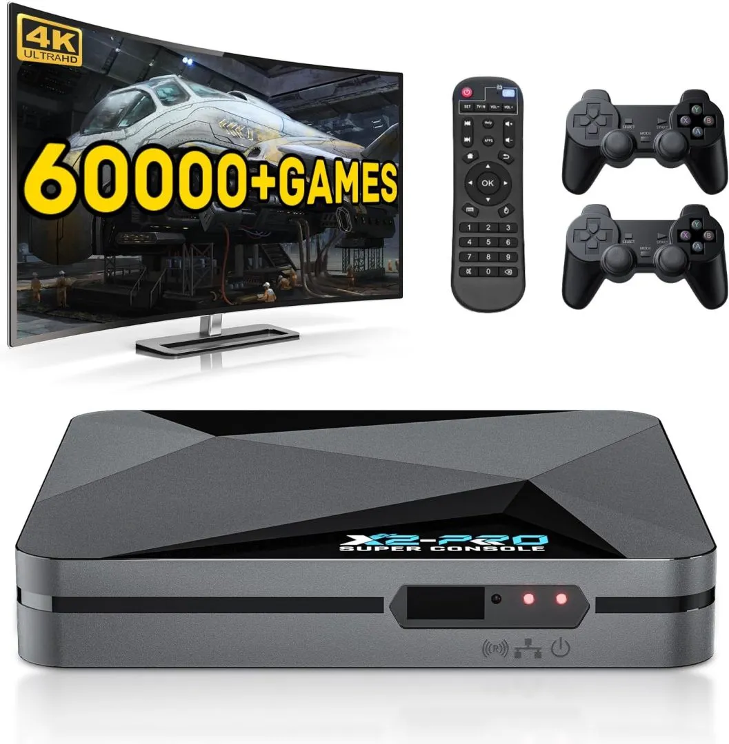 Kinhank Super Console X2 pro Retro Game Console with 60000+GamesVideo Game Console EmuELEC 4.5/Android 9.0 in 1, with 2 Gamepad Inside,2.4G+5G and BT 5.0