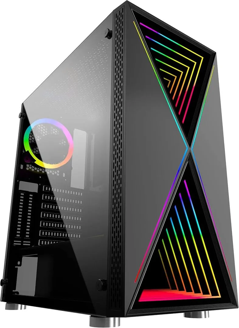 Bgears b-BlackWidow-RGB Black Gaming PC ATX case, Special Ripple effect Front Panel, Tempered Glass side. 2 x USB3.0, 3 x PWM 120mm ARGB Fans, Fan Controller with Remote, Support up to EATX board