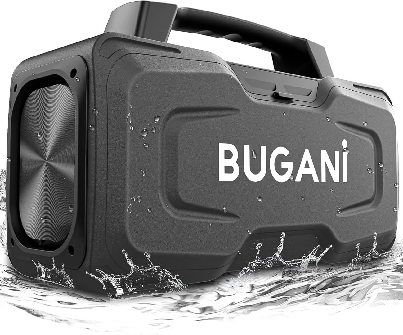 BUGANI Bluetooth Speakers, 80W Powerful Portable Wireless Speaker IPX7 Waterproof Speaker, Outdoor Loud Speaker with Handle 24H Playtime, Support Microphone AUX USB Suitable for Party, Pool, Black
