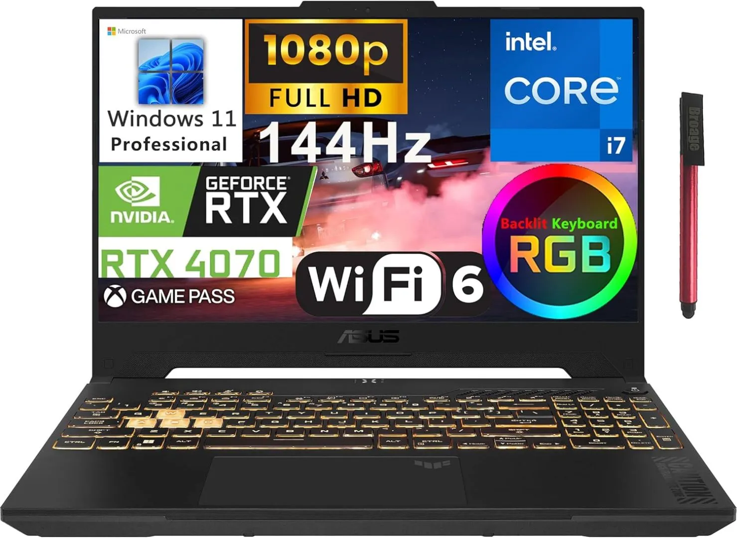 2023 ASUS TUF F15 15.6" 144Hz FHD Gaming Laptop Computer, 12th Gen Intel 14-Core i7-12700H, GeForce RTX 4070 8GB, 32GB DDR4 RAM, 1TB PCIe SSD, WiFi 6, Bluetooth5.2, RGB Keyboard, Windows 11 Pro, BROAG