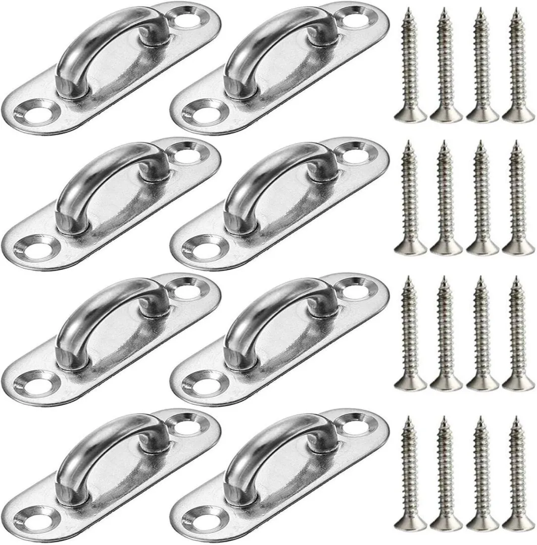 8 Pcs 3.1 Inch 304 Stainless Steel Ceiling Hooks Pad Eye Plate Marine Hardware Hooks with Screws