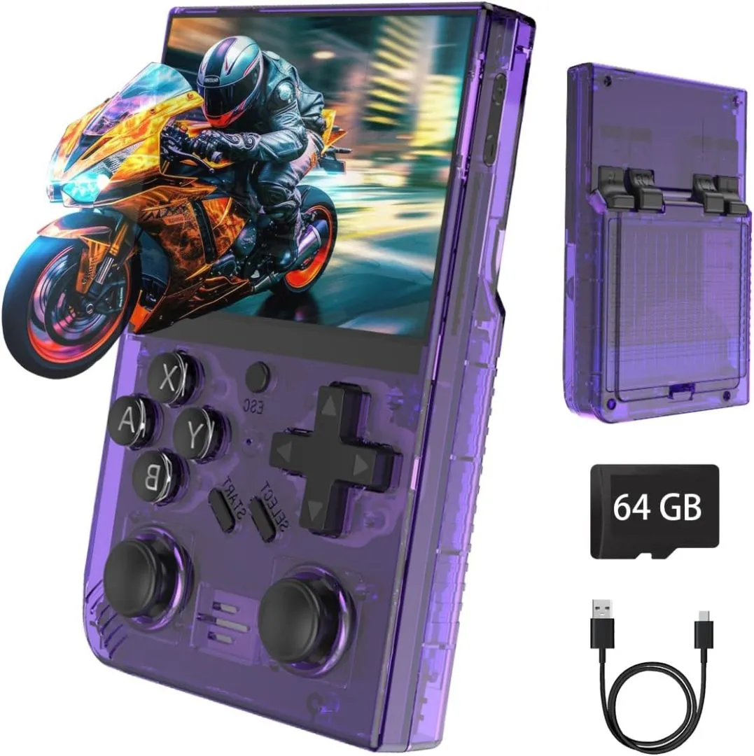 WeLohas Retro Gaming Device,Handheld Games with Linux System ,64G TF Card Preloaded 15000+ Fun Video Games,3.5'' IPS Screen,Portable Handheld Emulator Gift for Teens Adults,Purple