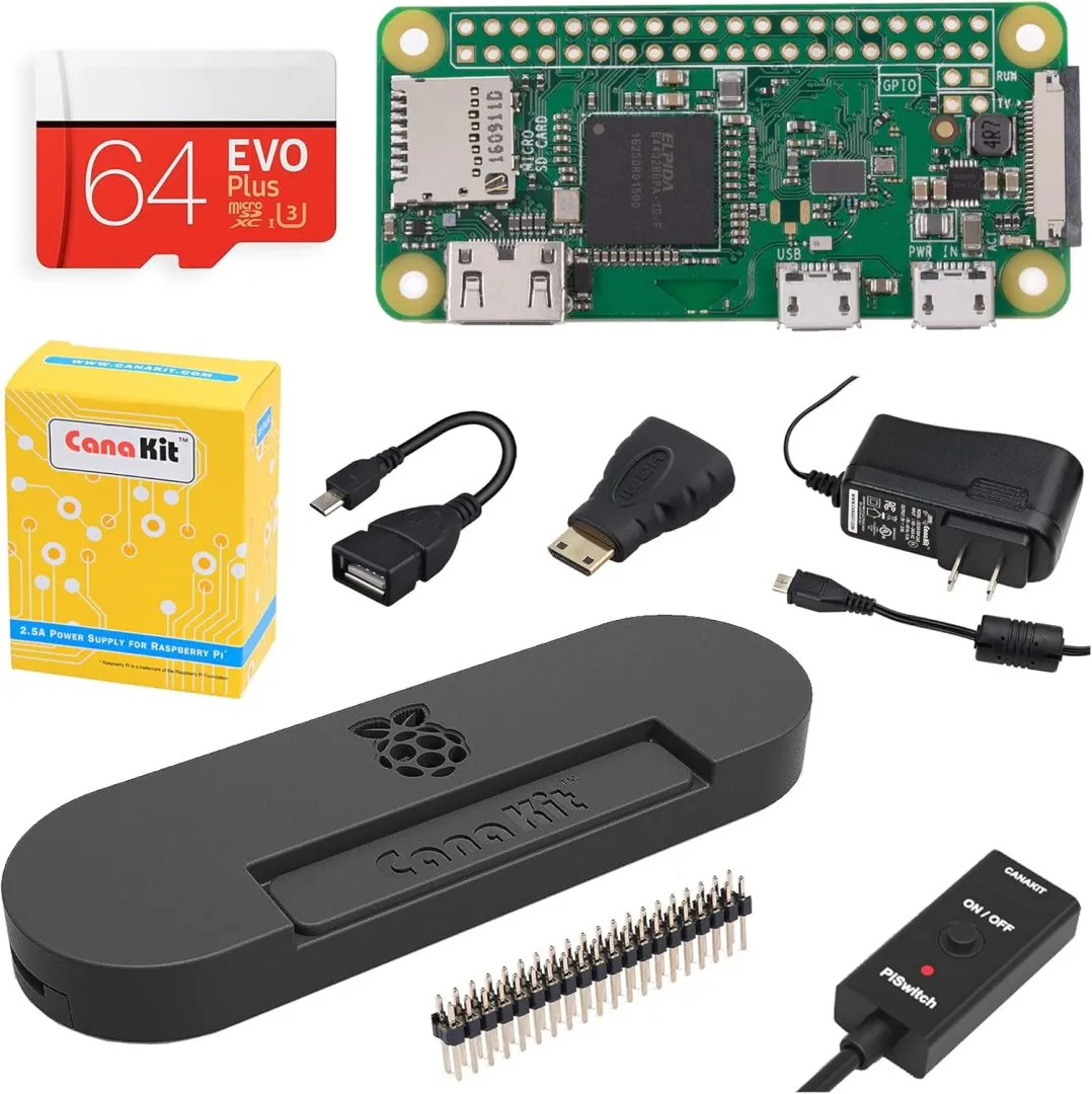 CanaKit Raspberry Pi Zero W (Wireless) Complete Starter MAX Kit with Premium Black Case (64GB Edition)