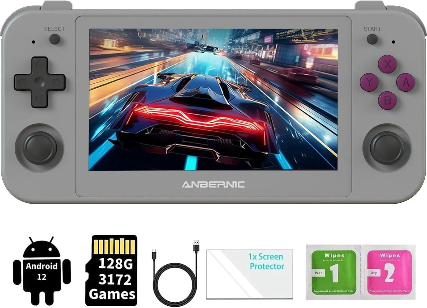 RG505 Retro Handheld Game Console Emulator Handheld Console 4+128G, Android 12 System Unisoc Tiger T618, 4.95'' OLED Touch Screen with 128G TF Card 3172 Games, Support 5G WiFi 5.0 Bluetooth Grey