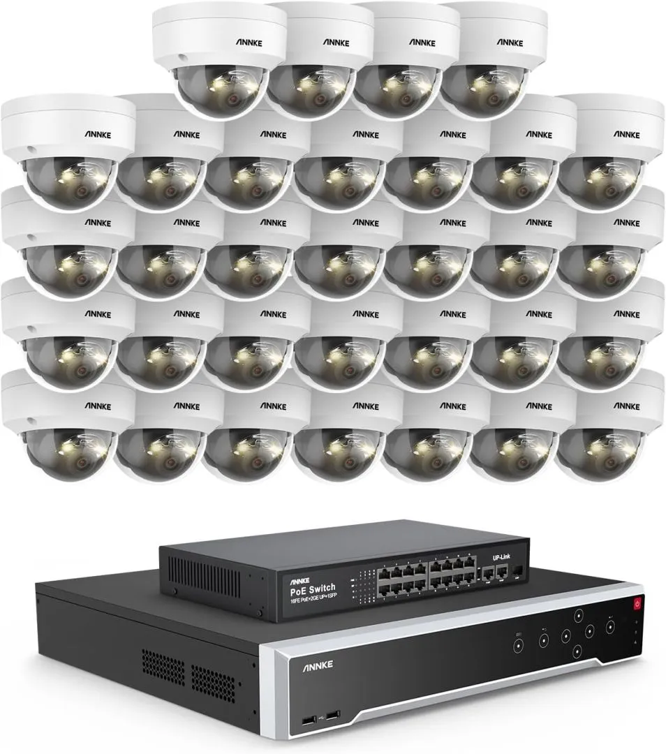 ANNKE 12MP Security Camera System, 16 Ports Expandable 32CH 12MP H.265+ NVR Recorder, 32X 12MP Color Night Vision Wired IP Dome Cams, Built-in Mic, AI Motion & 1CH Face Detection, NOT PTZ, NO HDD