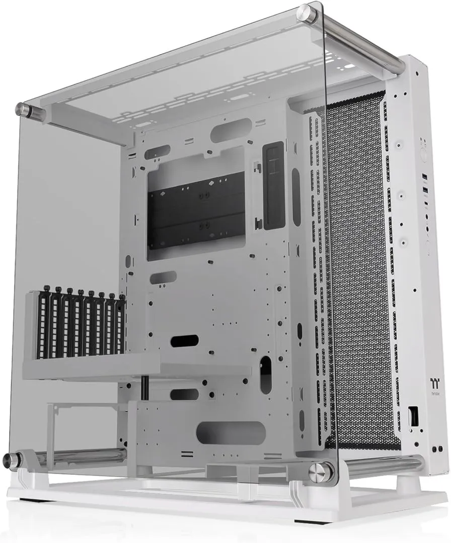 Thermaltake Core P3 Pro Snow E-ATX Tempered Glass Mid Tower Gaming Computer Chassis, Open Frame Panoramic Viewing, Glass Wall-Mount, Rotatable PCI-E Slots, CA-1G4-00M6WN-09
