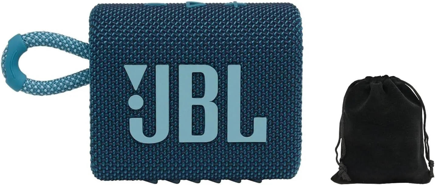 JBL Go 3 - for Portable Use - Speaker with Bluetooth - Built in Battery Waterproof and Dustproof - Blue - Includes Storage Pouch