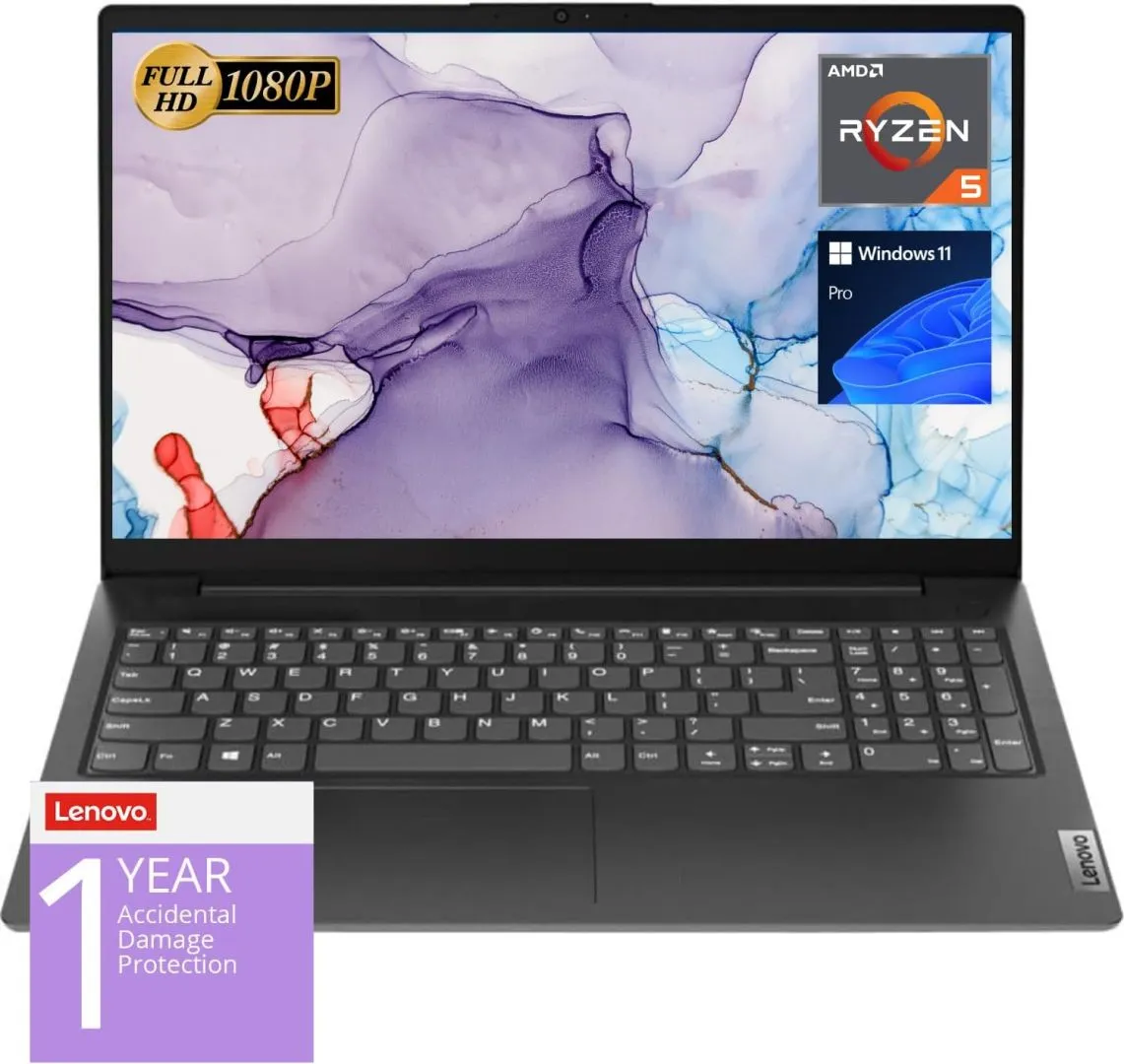 Lenovo V15 Laptop, 15.6" FHD Display, AMD Ryzen 5 5500U Hexa-core Processor (Beat Intel i7-1065G7), 16GB RAM, 1TB SSD, HDMI, RJ45, Numeric Keypad, Wi-Fi, Windows 11 Pro, Black
