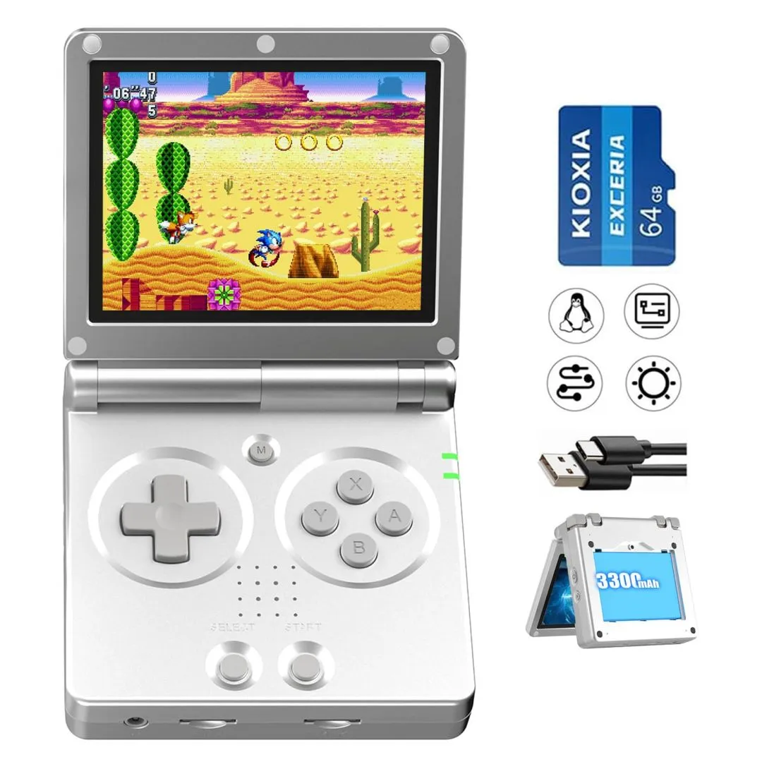 RG35XXSP Flip Portable Retro Handheld Game Console,RG35XXSP 3.5 Inch IPS Screen Linux System with 64G TF Card Pre-Installed 5532 Games,Clamshell Games Consoles Supports 5G WiFi Bluetooth HDMI xxsp