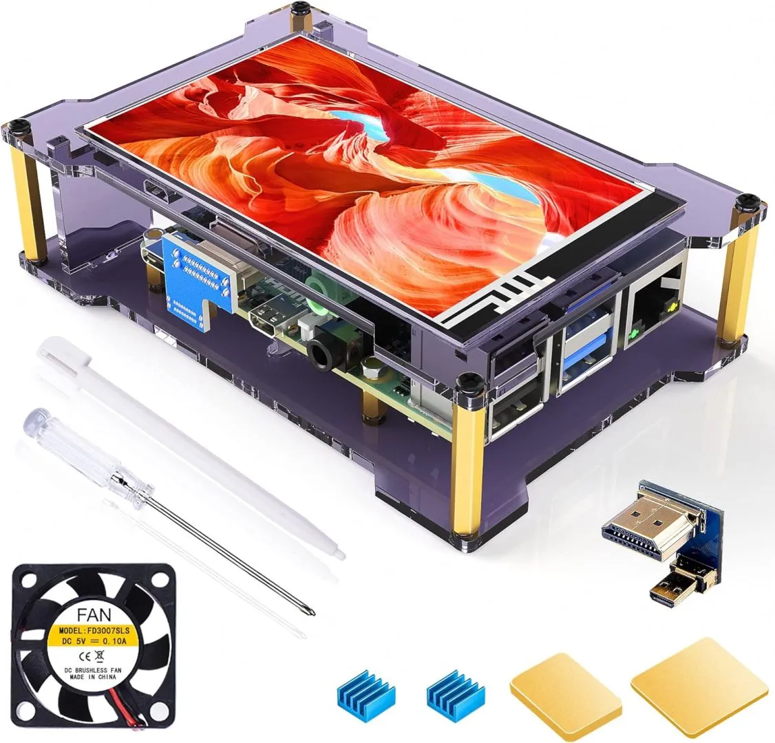 Miuzei Raspberry Pi 4 Touchscreen with Case Fan, 4 inch IPS Touch Screen LCD Display, 800x480 HDMI Monitor for RPI 4b 8gb/4gb/2gb with Touch Pen (Support Raspbian/Kali/Octopi/Ubuntu)- No Raspberry Pi