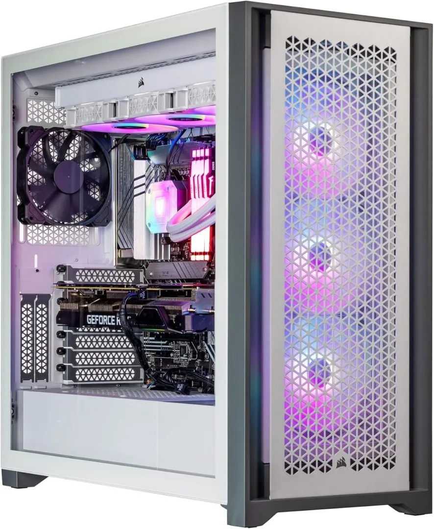 Velztorm White Aciex Custom Built Gaming Desktop PC (Intel i9-14900K 24-Core, 32GB DDR5 4800MHz RAM, 1TB PCIe SSD + 2TB HDD (3.5), GeForce RTX 4070 12GB, WiFi, Bluetooth, HDMI, USB 3.2, Win 11 Home)