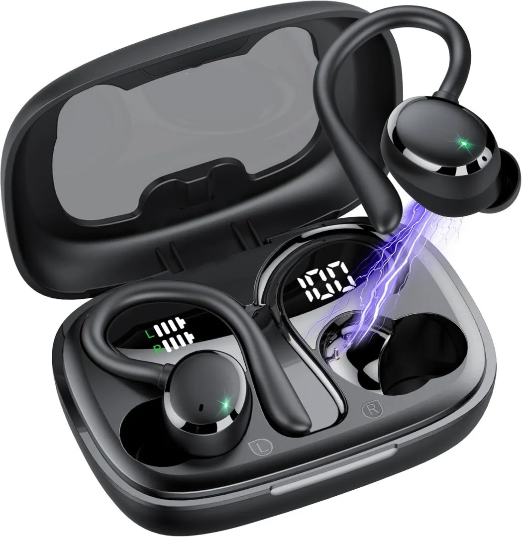 Tiksounds Wireless Earbuds, Bluetooth 5.3 Headphones, 72Hrs Deep Bass Over Ear Buds with Earhook, Bluetoth Earbuds with 4 ENC Noise Canceling Mic, LED Display IP7 Waterproof Headset for Workout