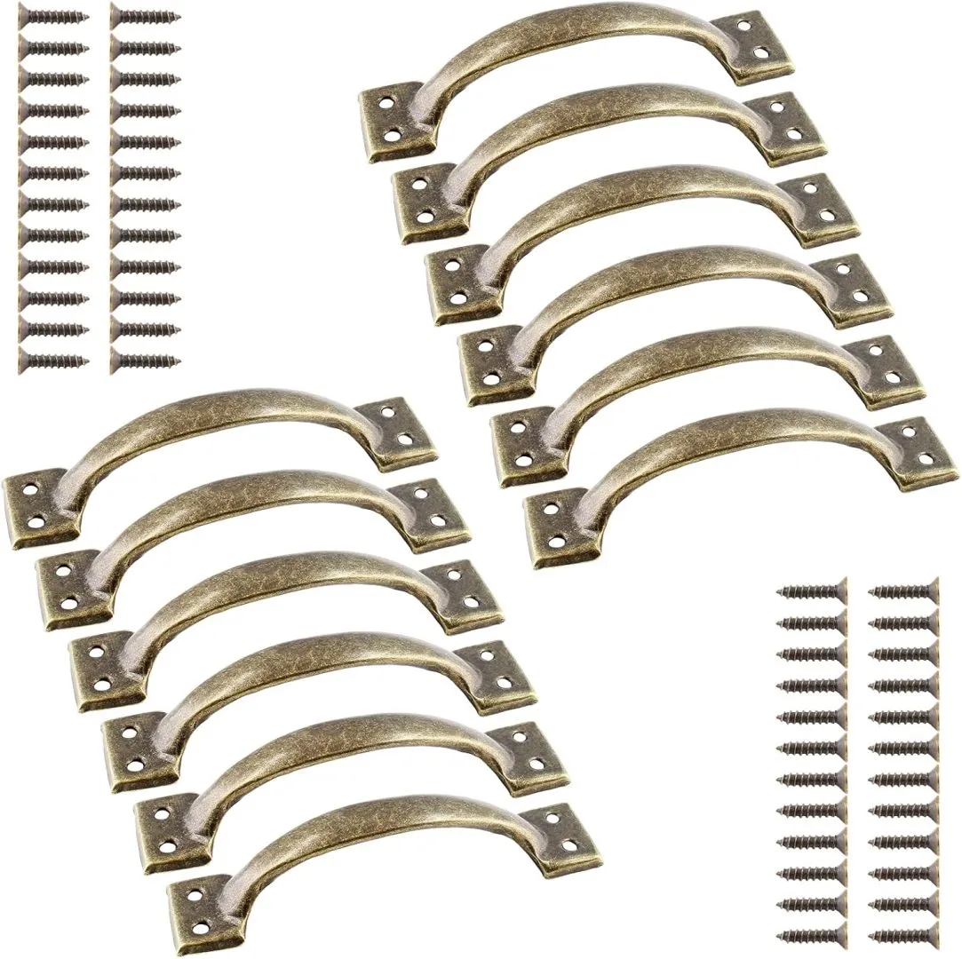 12 Pcs 5" Rustic Gate Handle, Iron Hardware Handle Pull with Screw, Vintage Farmhouse Cabinet Handles, Retro Drawer pulls for Outdoor, Garage & Drawer, Bronze