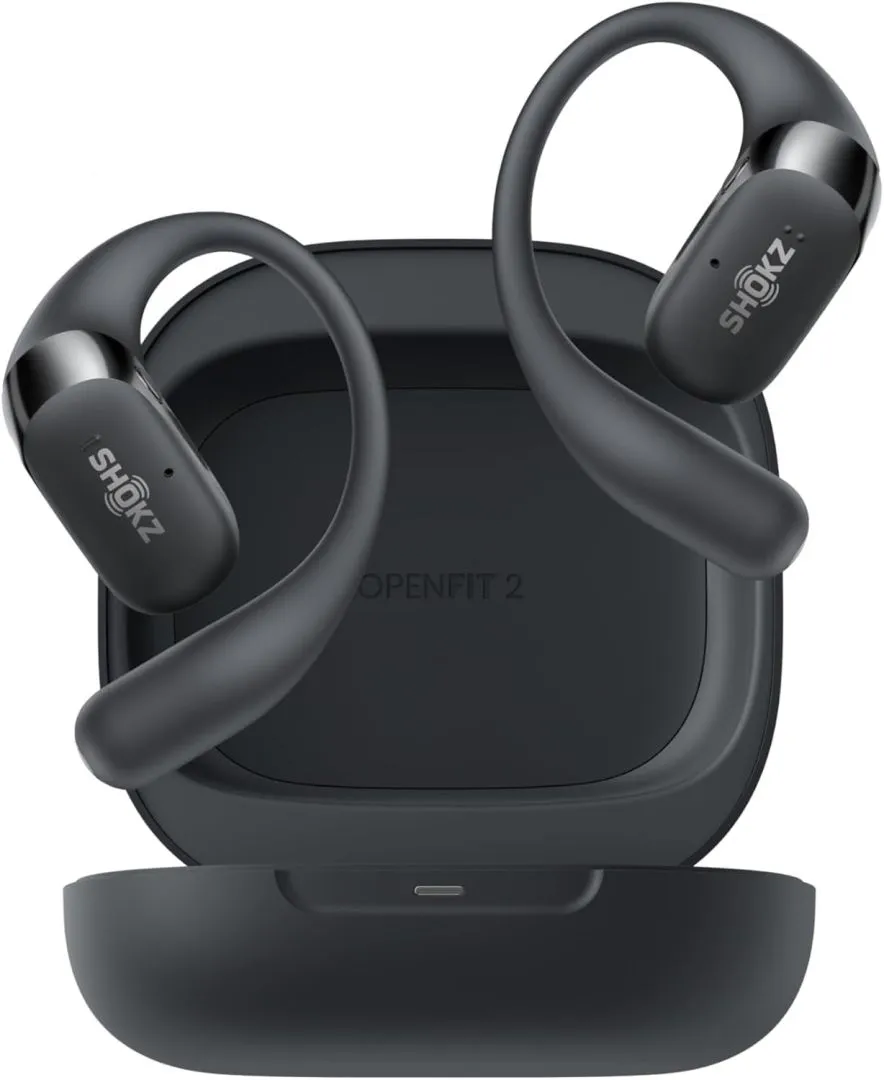 SHOKZ New OpenFit 2 Open-Ear Headphones, True Wireless Bluetooth Earphones with Microphone, Earhook Earbuds with 48 Hours of Playtime, Fast Charging, IP55 Water-Resistant, with Carrying Bag, Black