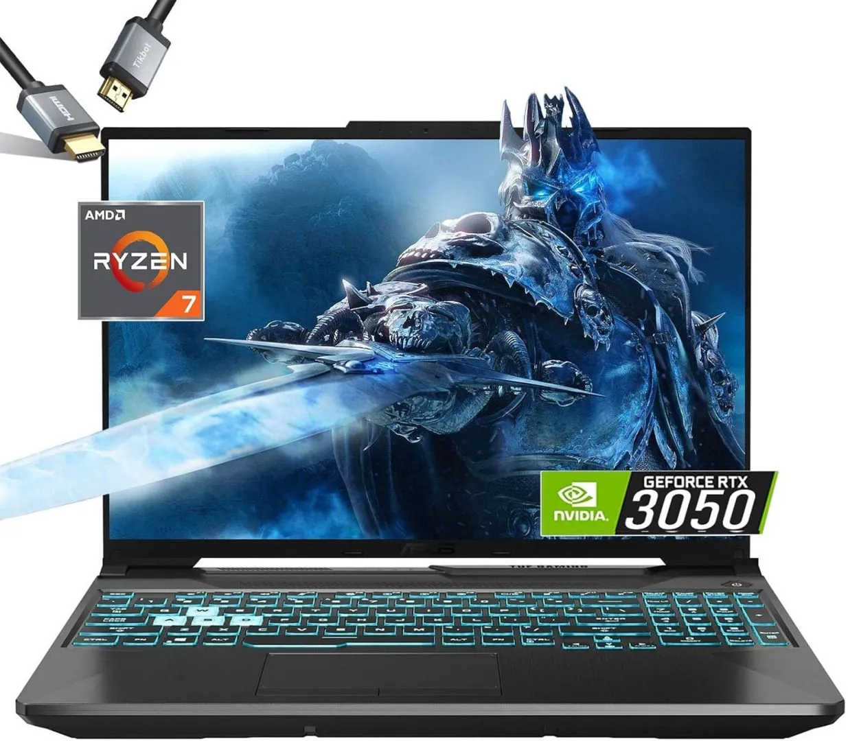 ASUS TUF Gaming Laptop 2024 - AMD Ryzen 7 7735HS Beat i7-12650H - RTX 3050 - Backlit Keyboard RGB - 15.6" FHD Display 144Hz - 32GB DDR5 RAM - 2TB PCIe SSD - Gaming PC - HDMI Cable