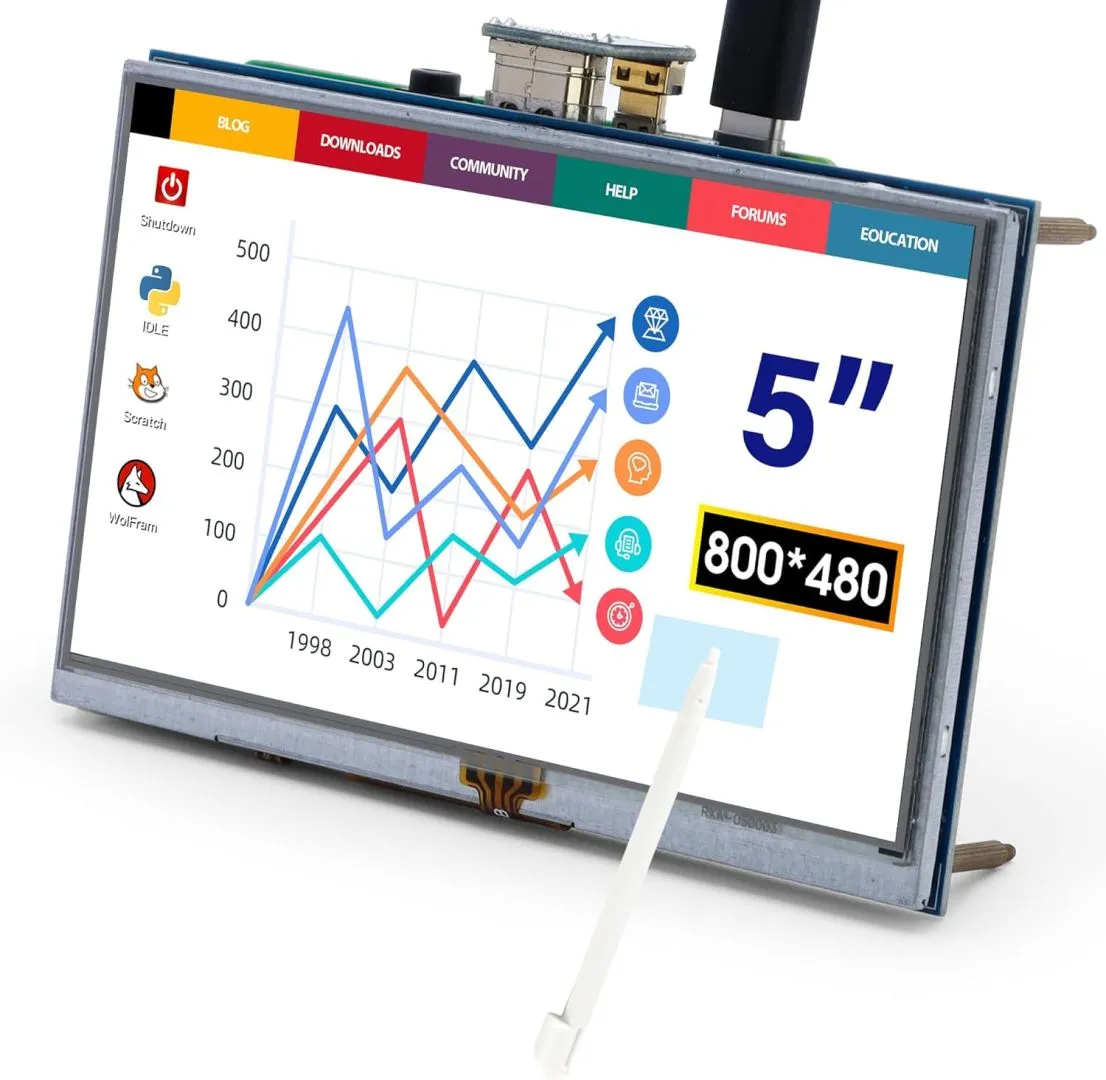 ELECROW 5 Inch Touchscreen for Raspberry Pi Screen 800x480 TFT LCD Screen Monitor Compatible with Raspberry Pi 5 4 3 Black Banana Pi Jetson Nano Windows 11 10 8 7