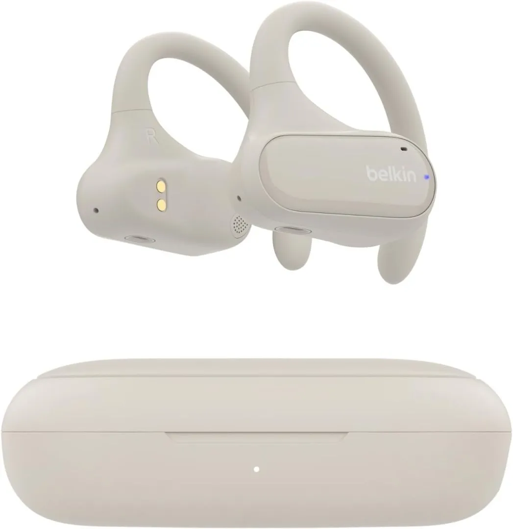 Belkin SoundForm ClearFit Wireless Open-Ear Earbuds, Lightweight Sport Earphones, Bluetooth Earbuds w/Long-Lasting Comfort, IPX5 Waterproof Earbuds for iPhone, Hiking, Biking, Running, & More - Sand