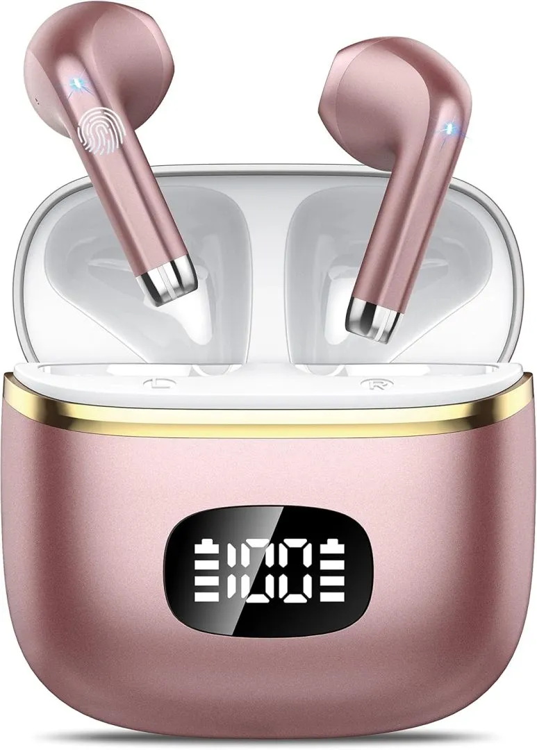 Wireless Earbuds Bluetooth Headphones 5.3 Bass Stereo Earphones, 40H Playtime Ear Buds with LED Power Display, Bluetooth Earbud with Noise Cancelling Mic IPX7 Waterproof Earbuds for iOS Android