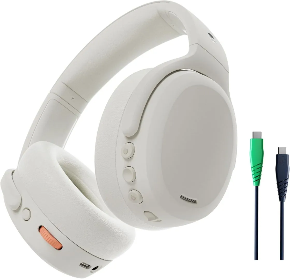 Skullcandy Crusher ANC 2 Over-Ear Noise Canceling Wireless Headphones with Sensory Bass and Charging Cable, 50 Hr Battery, Skull-iQ, Alexa Enabled, Microphone, Works with Bluetooth Devices - Bone