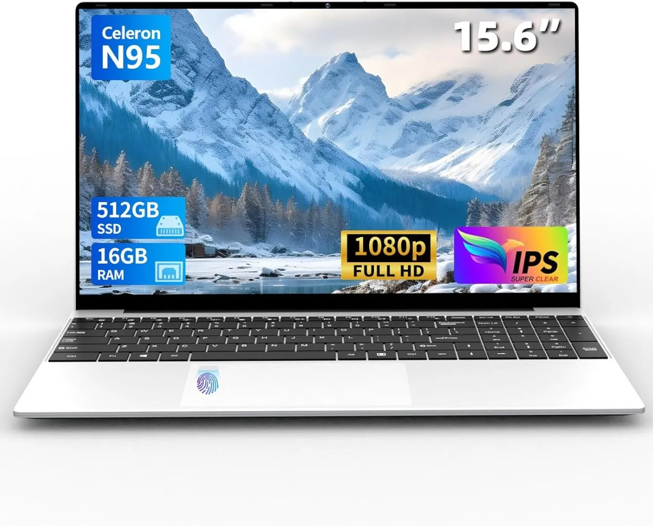 KUU Laptop,16GB DDR4 512GB SSD Gaming Laptop, Alder Lake N95, Windows 11 Laptop, 15.6" FHD IPS, 2.4G/5G WiFi, Webcam,180° Open Angle,Backlit Keyboard, Fingerprint Unlock