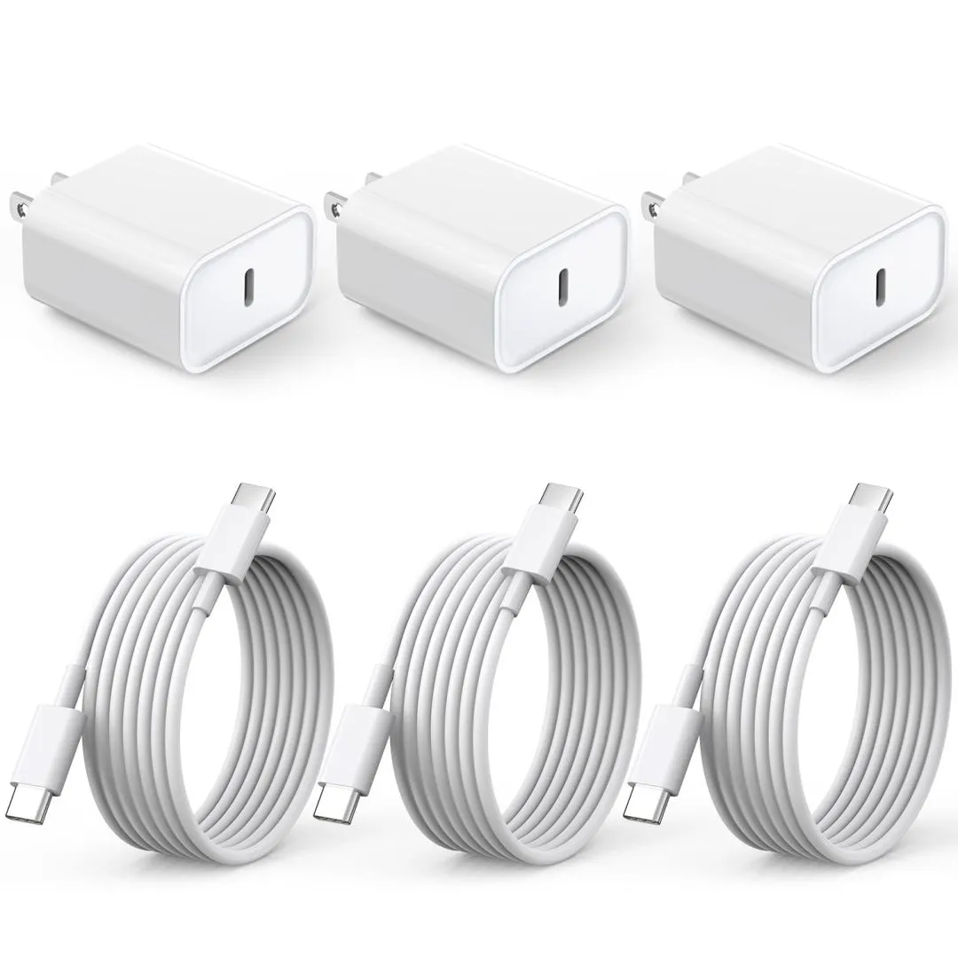 Fast iPhone 16 15 Charger, 3Pack 20W USB C Charger iPhone 16 15 Fast Charging iPad Charger Block 6FT Long USB C Cable Type C iPad Cord for Apple iPhone 16/16 Pro Max/15/15 Plus, iPad Pro, iPad Air 5/4