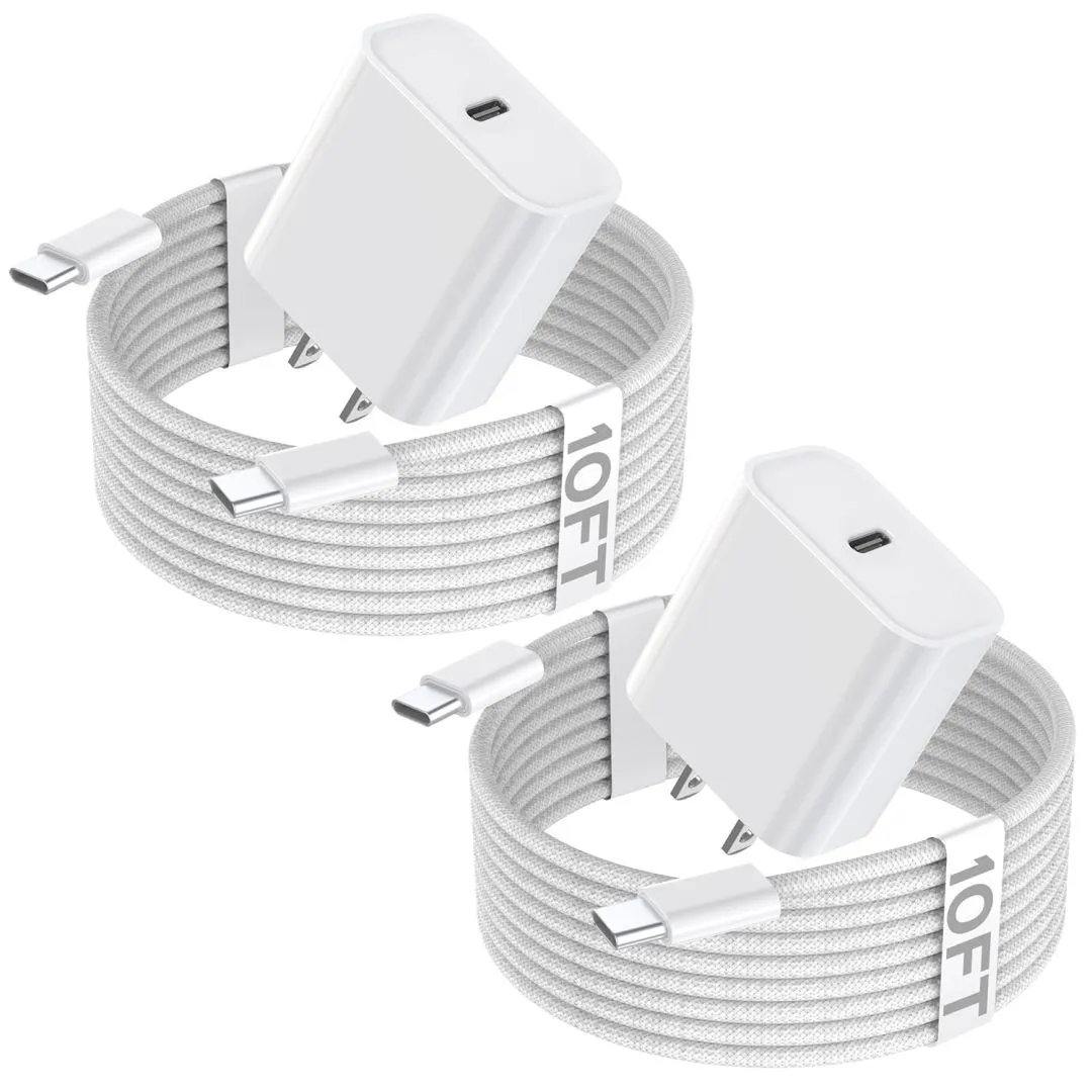 10FT iPhone 16 15 Charger Fast Charging,2Pack 20W USB C Apple 16 15 Pro Charger Block & 10Foot Long USBC Woven Cable Cord for iPhone 16/16 Pro Max/16 Pro/16 Plus/15/15 Pro Max/15 Plus/iPad Pro 12.9/11