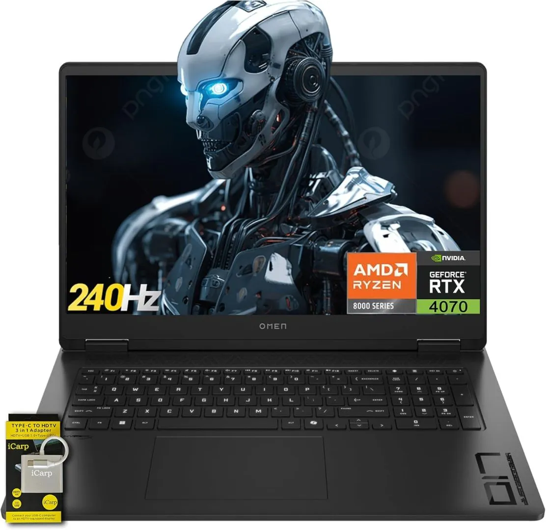 HP Omen 17 Gaming Laptop 17.3" QHD IPS 240Hz 3ms (100% sRGB) AMD Zen 4 Octa-core Ryzen 7 8845HS (Beats i7-12700H) 64GB RAM 4TB SSD GeForce RTX 4070 8GB RGB Backlit USB-C HyperX Win11 w/ICP Accessory