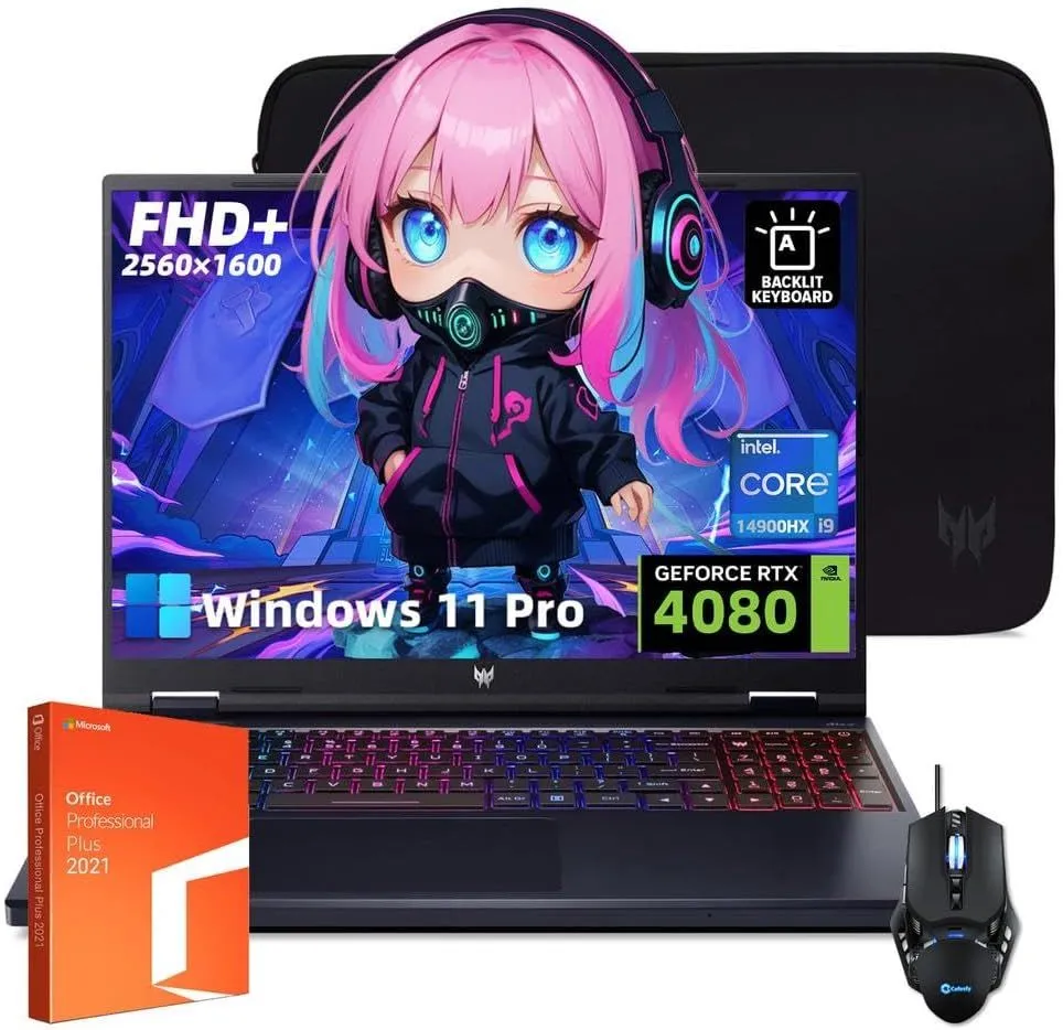 acer Predator Helios 18 Gaming Laptop - 18" 2560x1600 IPS 240Hz Display, Intel 24-Core i9-14900HX, RTX 4080, 64GB DDR5, 1TB SSD, Backlit Keyboard, Wi-Fi7, Windows 11 Pro & Office Lifetime License