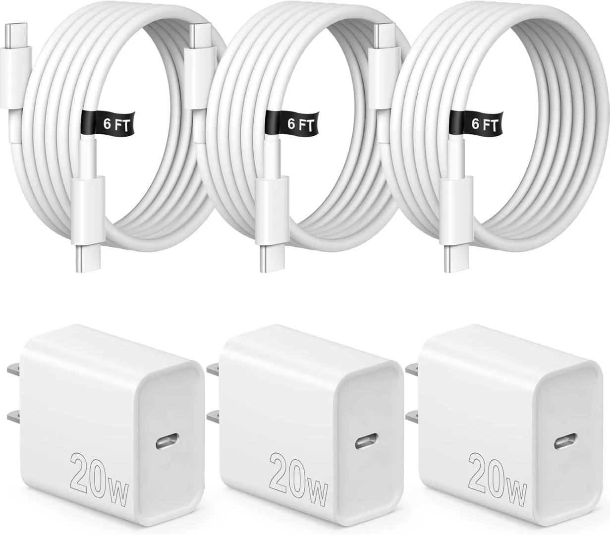 iPhone 16 15 Charger Fast Charging 3 Pack USB C Charger Block Type C Charger 6FT Cord Wall Charger Compatible with iPhone 16/16 Plus/16 Pro/16 Pro Max/iPhone 15/15 Pro Max/iPad Pro/AirPods