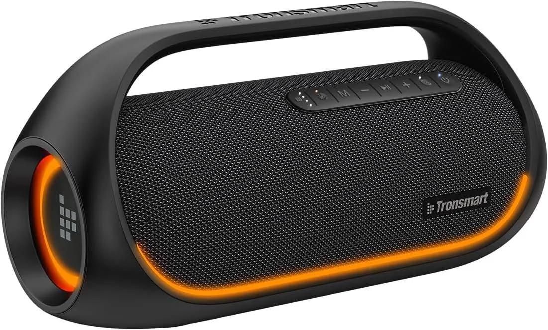 Tronsmart Upgraded Bang 60W Bluetooth Speakers with Subwoofer, IPX6 Waterproof Loud Bluetooth Speaker with 7 Color Light, 15H Playtime, Custom EQ, Portable Speaker with Handle for Outdoor, Party